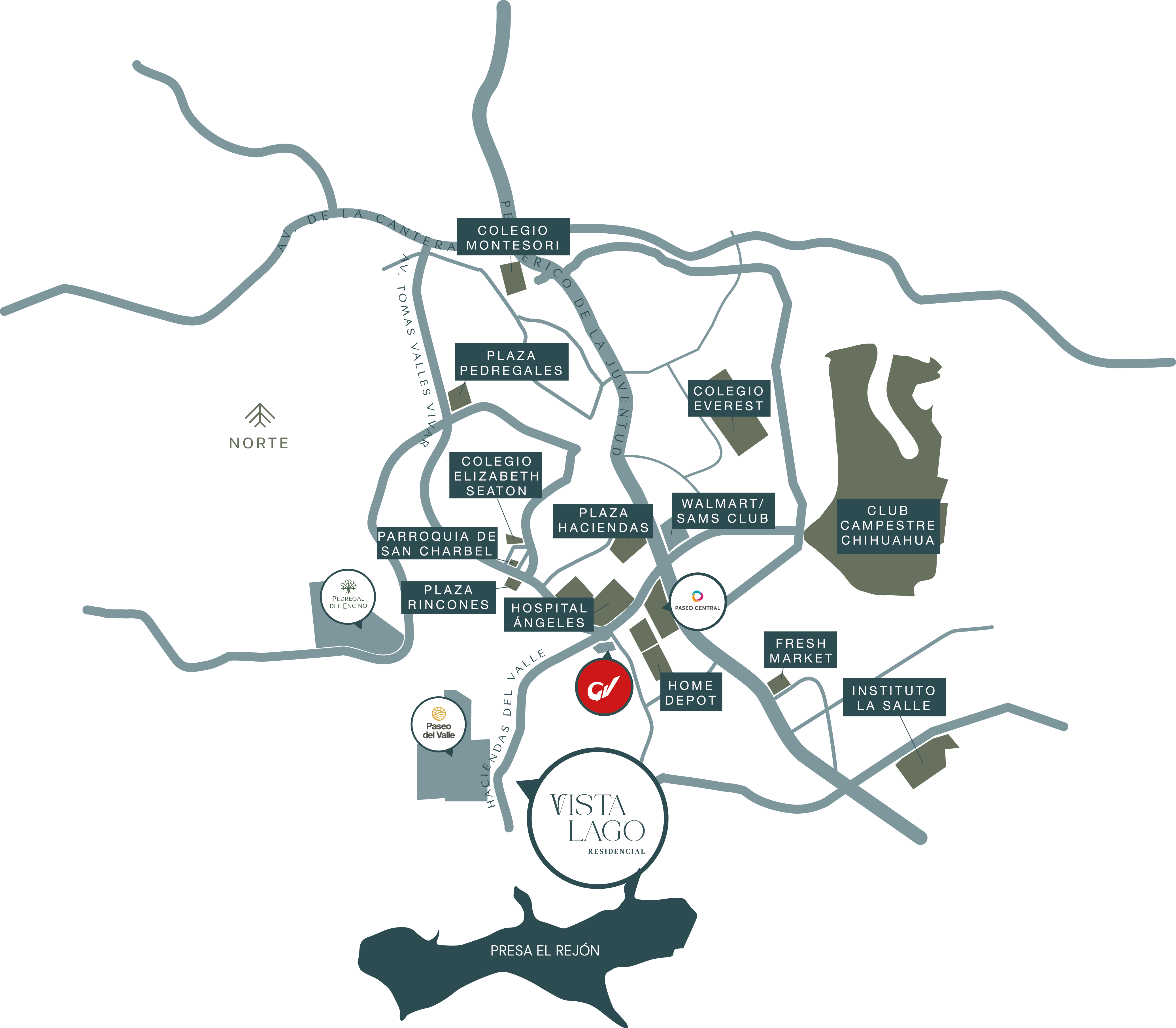 Mapa de ubicación de Vista Lago Residencial en Zona Valles, Chihuahua, cerca de Presa El Rejón